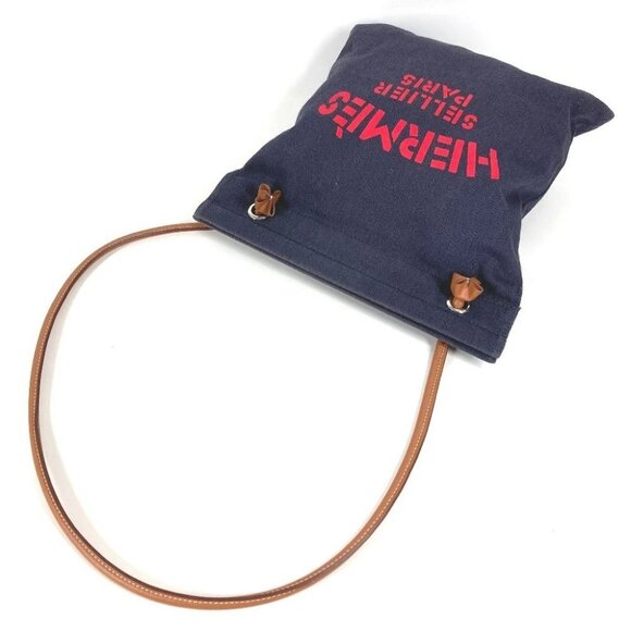 HERMES logo Aline MM Shoulder Bag ToileChevron / Leather Blue indigo Navy/Red - Picture 8 of 16